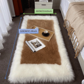 Soft and Fluffy Sheepskin Rug (Color: White + Khaki, size: 23.62*47.24inch)