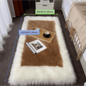 Soft and Fluffy Sheepskin Rug (Color: White + Khaki, size: 31.5*47.24inch)