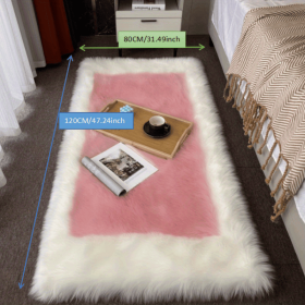 Soft and Fluffy Sheepskin Rug (Color: White + Powder, size: 31.5*47.24inch)