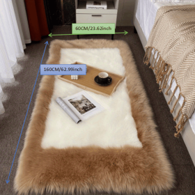 Soft and Fluffy Sheepskin Rug (Color: Khaki + White, size: 23.62*62.99inch)