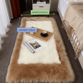 Soft and Fluffy Sheepskin Rug (Color: Khaki + White, size: 23.62*47.24inch)
