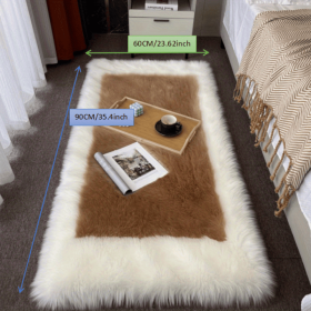 Soft and Fluffy Sheepskin Rug (Color: White + Khaki, size: 23.62*35.43inch)