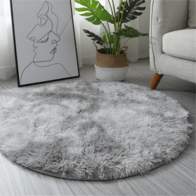 Non-Slip Plush Round Area Rug for Living Room and Kitchen (Color: Tie-dye Light Gray, size: Diameter 23.62inch)