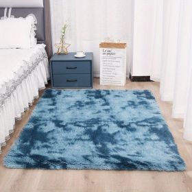 Plush Silk Fur Rug for Indoor - Soft and Luxurious Floor Mat (Color: Tie-dye Sapphire Blue, size: 47.24*62.99inch)