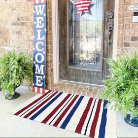 "Red White Blue Striped Welcome Mat (Color: 24 inches x 16 inches)