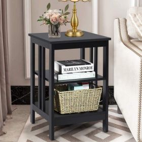 Set of 2 Multifunctional 3-Tier Nightstand Sofa Side Table (Color: Black)