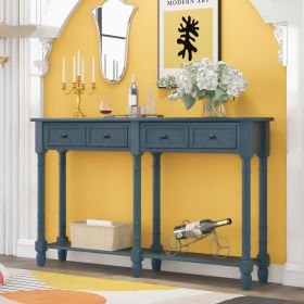 Console Table Sofa Table with Two Storage Drawers (Color: Antique Navy)