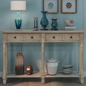 Console Table Sofa Table with Two Storage Drawers (Color: Gray Wash)