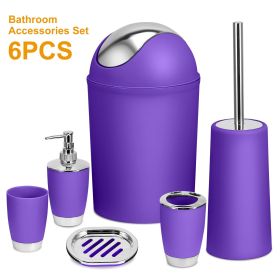 6 Pcs Bathroom Set Ensemble Complete Soap Dispenser Toothbrush Holder (Color: Purple)
