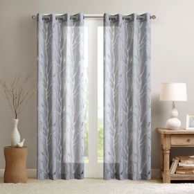 Grommet Top Sheer Bird on Branches Burnout Window Curtain (Color: as Pic)