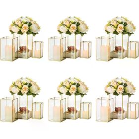 Candle Holder Gold Rectangle Flower Holders centerpiece (Color: Gold-M L X)