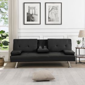 sofa bed with Armrest two holders WOOD FRAME, (Color: Black)
