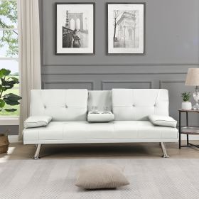sofa bed with Armrest two holders WOOD FRAME, (Color: White)