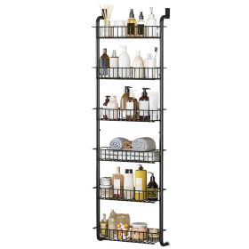 6 Tier Over Door Pantry Organizer Hanging Hooks Door Storage (Color: Black)