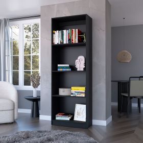 Sutton Bookcase with Tier Storage Shelves (Color: Black)