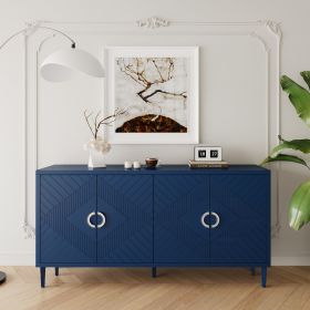 4-Door Storage Cabinet with Pine Legs and MDF (Color: Navy Blue)
