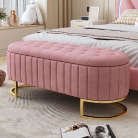 Elegant Upholstered Velvet Storage Ottoman (Color: PINK)