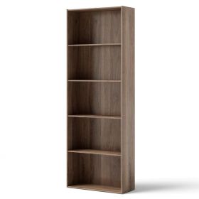 5-Shelf Multi-Functional Wood Bookcase for Home Office (Color: Walnut)