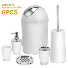 6 Pcs Bathroom Set Ensemble Complete Soap Dispenser Toothbrush Holder (Color: White)