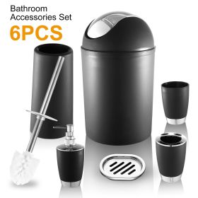 6 Pcs Bathroom Set Ensemble Complete Soap Dispenser Toothbrush Holder (Color: Black)