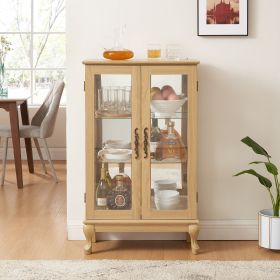 2 Doors Curio Cabinet with Tempered Glass Doors, Curio Cabinets with Mirrored Back Panel and Adjustable Shelves, Lighted Display Cabinet for Home (Color: as Pic)