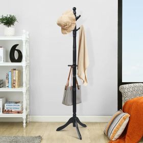 Entryway Adjustable Free Standing Wooden Coat Rack Brown (Color: Black)