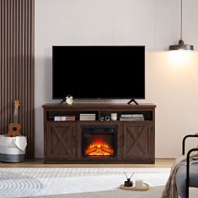 Farmhouse TV Media Stand, Home Entertainment Console, with 18" Fireplace Insert, (Color: Espresso, Material: MDF)