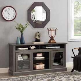 Retro TV Stand for 65'' TV, TV Console Cabinet with Storage, (With Fireplace Insert: No, Color: Black + Dark Walnut)