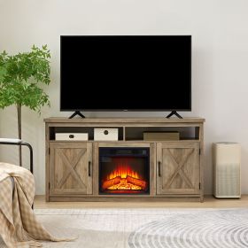 Farmhouse TV Media Stand, Home Entertainment Console, with 18" Fireplace Insert, (Color: Gray Wash, Material: MDF)