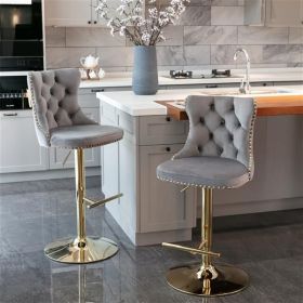 Furniture, Golden Swivel Velvet Barstools Adjustable Seat Height from 25-33 Inch (Color: as picture)