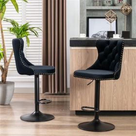 Swivel Velvet Barstools Adjustable (Color: as picture)