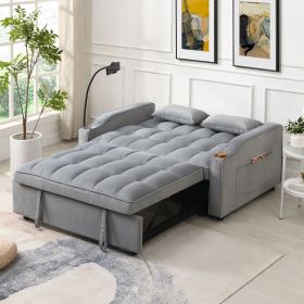 Modern Velvet Loveseat Futon Sofa (Color: Light Gray)