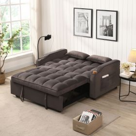 Modern Velvet Loveseat Futon Sofa (Color: Dark Gray)