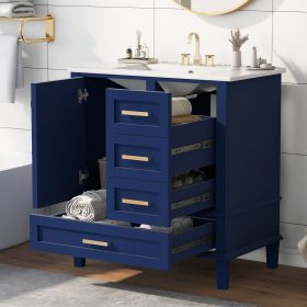 30" Bathroom Vanity ,  Cabinet with Sink Combo Set, (Color: Blue, Material: Solid Wood+MDF)