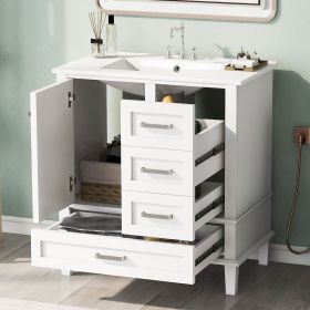 30" Bathroom Vanity ,  Cabinet with Sink Combo Set, (Color: White, Material: Solid Wood+MDF)