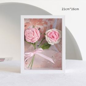 Crochet Flower Bouquet Picture Frame (Color: Pink Rose)