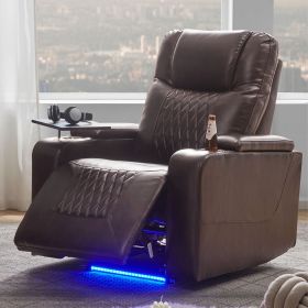 Power Motion Recliner with USB Charging Port and Hidden Arm Storage, (Color: as Pic)