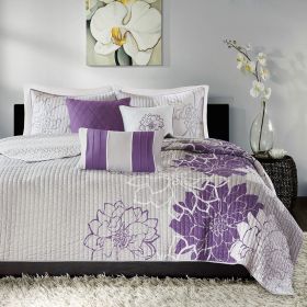 6 Piece Printed Cotton Quilt Set with Throw Pillows (Color: as Pic)