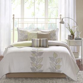 6 Piece Embroidered Quilt Set with Throw Pillows (Color: as Pic)