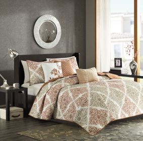 6 Piece Printed Quilt Set with Throw Pillows (Color: as Pic)