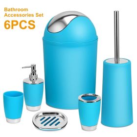 6 Pcs Bathroom Set Ensemble Complete Soap Dispenser Toothbrush Holder (Color: Blue)